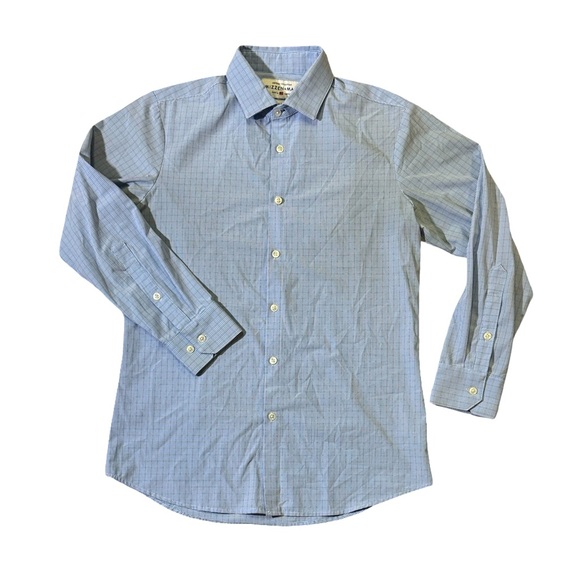 Mizzen + Main men M Medium trim fit light blue check performance button up shirt - Picture 1 of 4